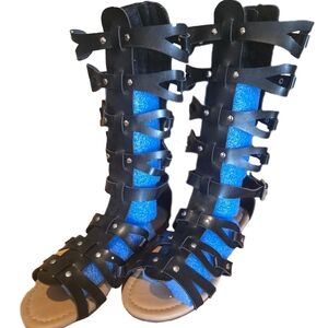 Link Black and Blue Gladiator Sandals with Cage Design